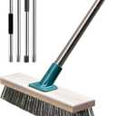 Stainless Steel Wire Brush with Long Handle Deck Broom Brush Floor Scrubber Brush for Cleaning Outdoor Broom for Moss, Tough Stains on Concrete, Grout, Garden, Garage, Patio, Swimming Pool