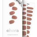 ohora Semi Cured Gel Nail Strips (N Bare Brick) - Works with Any UV/LED Lamps, Salon-Quality, Long Lasting, Easy to Apply & Remove - Includes 2 Prep Pads, Nail File & Wooden Stick