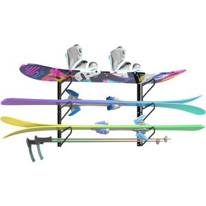 UNITEDPOWER Ski Storage Rack, Wall Mounted Snowboard Organizer Shelf, Wall Display Hanger Holds Up 3 Pairs of Skis and Poles, Garage, Home, Shed