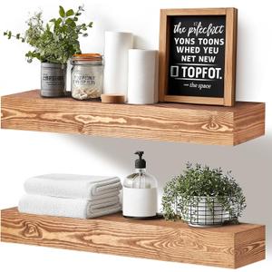 24x3x7 inch Floating Shelves Wall Mounted - Set of 2 Wood Rustic Solid Wood Wall Shelf - Heavy Duty Decorative Fireplace Mantel for Living Room, Bedroom, Bathroom, Kitchen, 24x3x7-hollow-2pack