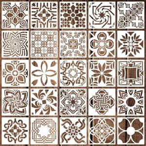 2 x 25 Pack Tile Stencils, Reusable Flower Pattern Painting Stencils for Painting on Wall Wood Floor Furniture