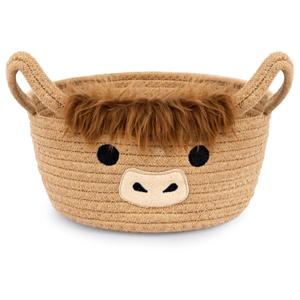 Highland Cute Cow Basket for Nursery, Small Shower Gift Basket, Round Woven Rope Cotton Storage, Baby Blanket 0rganizer with Ears Handles, Blanket Towel Decor Storage Bins, 10.7"D x 4.4"H in
