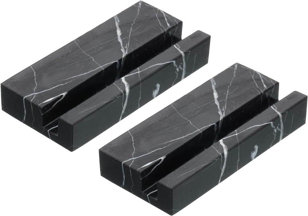 PATIKIL Business Card Holder for Desk, 2 Pack Marble Business Card Holders Stone Card Stand Organizer Cards Display for Office Exhibition, Black
