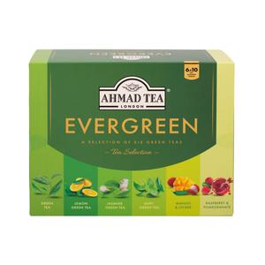 Ahmad Tea Green Tea, Evergreen Selection Pack Teabags, 60 Foil Teabags - Caffeinated & Sugar-Free (EXP 12/12/28)