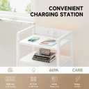 Lazzanto Night Stand Bedside Table Bedroom - White Nightstand with Charging Station & LED Light Strip, Morden Bed Side End Table with Storage Shelf & 2 Fabric Drawers, U-S-B Ports & AC Outlets
