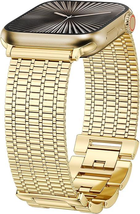 Moolia Stainless Steel Band, Women, Dressy Fancy Bracelet Metal Mesh Link Wristband for iWatch, Size: 38/40/41/42mm(Series 11/10) (Gold)