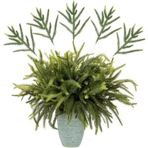 24 Pcs Norfolk Pine Stems, 13.8" Artificial Faus Pine Branches, Real Touch Pine Branch, Christmas Greenery Stems Pine Pick for Vase, DIY Garland, Wreaths, Home, Wedding, Garden, Holiday Decor