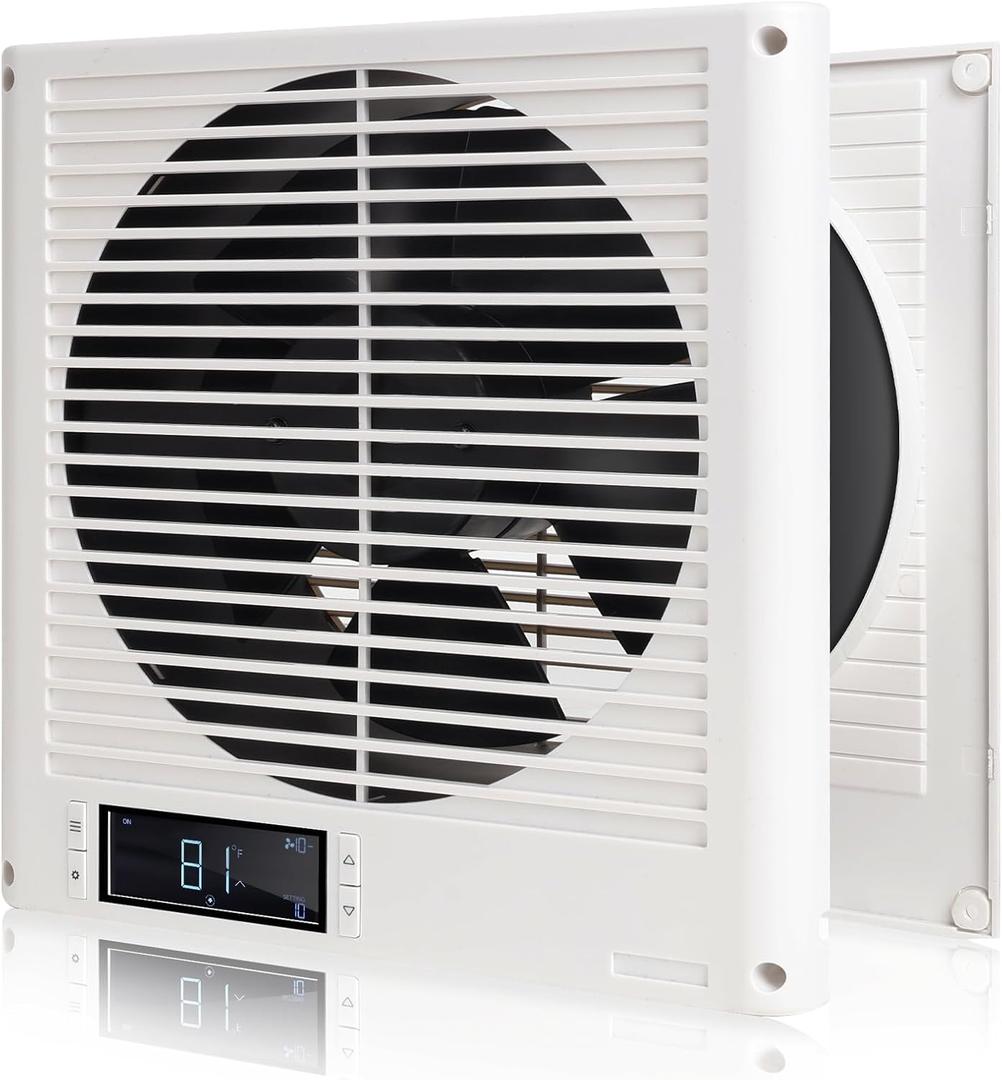 8" Room to Room Air Transfer Fan for Quietly Circulating Air, Reversible Airflow Design, 300 CFM Programmable Through Wall Fan, Durable Build Quality, 10 Speed Thru Wall Exhaust Fan for Closet, Laundry