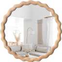 Irregular Wall Mirror, Wood Round Farmhouse Mirror Unique Vanity Mirror,24" Nature Wooden Modern Bathroom Mirror for Washroom Living Room Bedroom