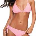 American Trends Women's String Two Piece Halter Top Triangle Bikini Set with Tie Side Bottom Sexy Swimsuit Bathing Suits (4-6, 06 Pink)
