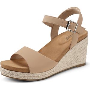 SHIBEVER Women's Wedge Platform Sandals: Espadrille Dressy Comfortable Summer Open Toe Ankle Strap Buckle Women Sandal (7, Nude)