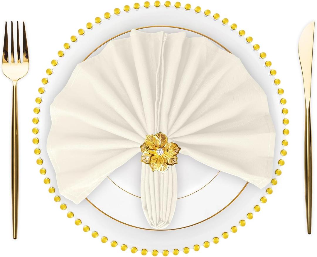 SuperO Set of 120 Cloth Napkins 17 x 17 Inch, Polyester Solid Washable Dinner Napkins with Hemmed Edges,Great for Restaurant, Wedding and Party(Ivory)