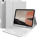 kenke for iPad 11/10th Gen Case with Keyboard 11/10.9 inch 2025 A16/2022, Detachable Wireless Bluetooth Keyboard Case Thin & Light with Built-in Left Side Pencil Holder, White Square Keycaps (Gray)