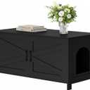Homhedy 39.4" L Cat Litter Box Enclosure, Pet House with Barn Door, Wooden Cat Washroom Furniture,Fit Most of Litter Box, Black