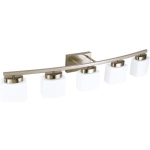 5 Light Brushed Nickel Vanity Lighting Fixture with Milky White Glass Shade for Bathroom Over Mirror, 40 Inches
