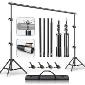 Backdrop Stand 6.5 x 10FT, Adjustable Photography Backdrop Support System Kit with 4 Clamps and Carrying Bag for Parties, Wedding, Photography, Festival Decoration