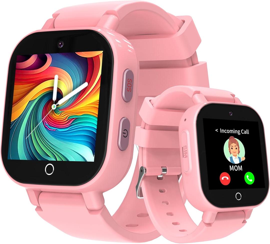 Phyulls 4G Kids Smart Watches Girls with GPS Tracker & Video Calling Texting, Kids Cell Phone Watch Age 4-12, Waterproof One-Key SOS Call Voice Chat Camera Alarm Pedometer GPS Tracker Watch