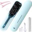 Hair Straightener Brush- Cordless Hair Straightener Brush for Short Hair,3 Heat Settings for All Hair Types, on-The-go Straightening Brush-Mini Portable Travel Straightening Hair Comb Brush (Blue)