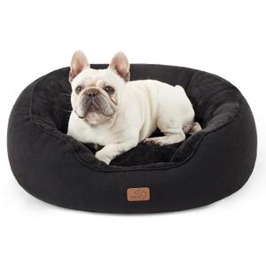 Bedsure Dog Bed for Medium Dogs - Round Washable Medium Pet Bed, Anti-Slip Donut Fluffy Plush Indoor Fur Cat Bed, 30 inches, Black 