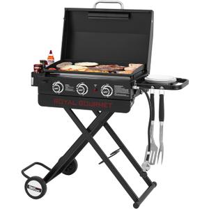 Royal Gourmet PD3001 3-Burner Propane Gas Griddle with Collapsible Stand, 23-Inch Portable Griddle with Side Table & 314 Sq. In. Cooking Area for Camping, Tailgating, Backyard & Patio, Black
