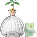 Avocado Seed Starter Vase,Thickened Striped Avocado Seed Sprout Glass Container, Avocado Tree Planting Growing Kit with Avocado Sticker for Plant Gardening Lover (Striped)