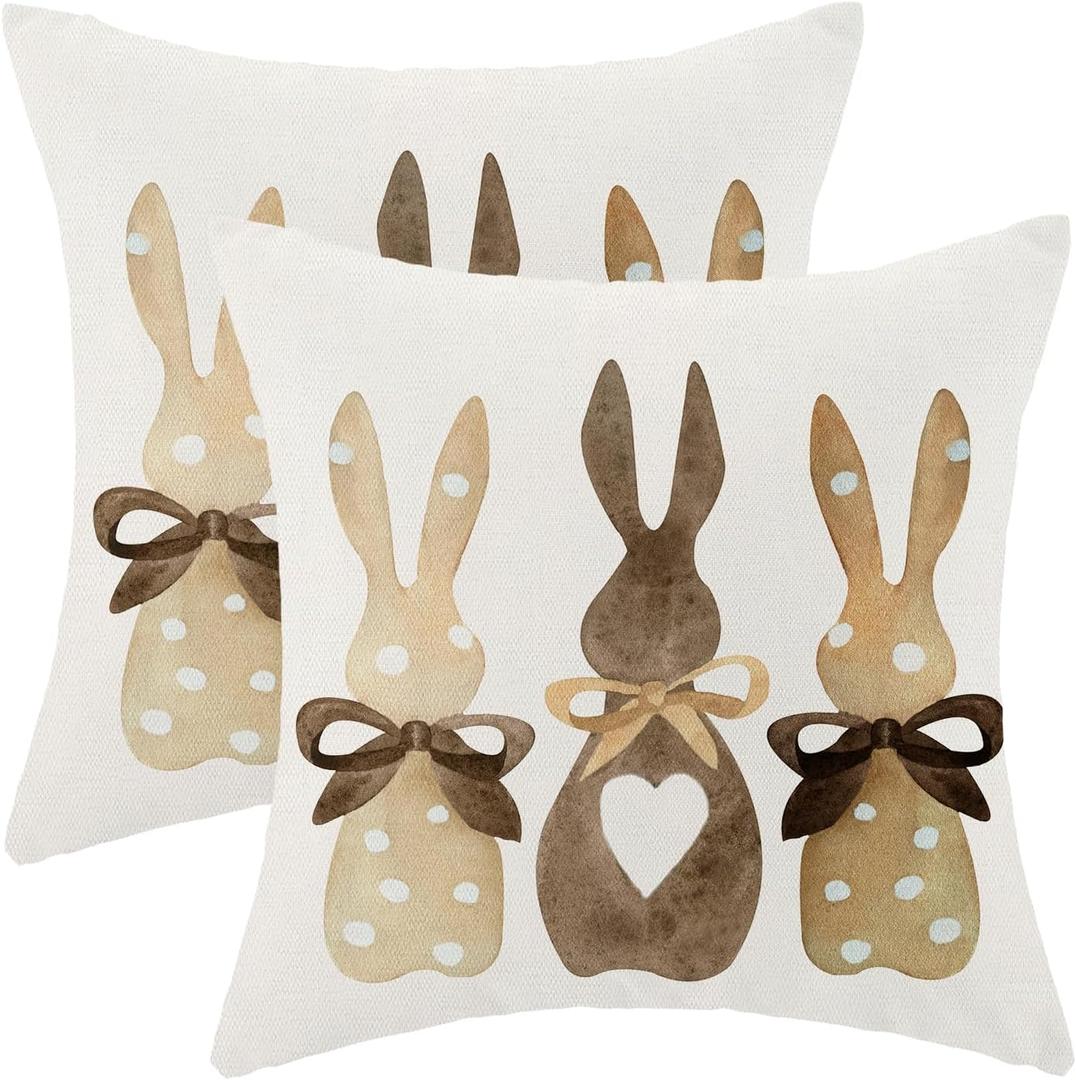 CXMEIFLY Easter Pillow Covers 22 x 22 Inch Set of 2 for Vintage Polka Dot Love Heart Bunny Decor Throw Pillows Spring Bow Rabbit Outdoor Farmhouse Decorative Cushion Cases for Couch Bed Decoration
