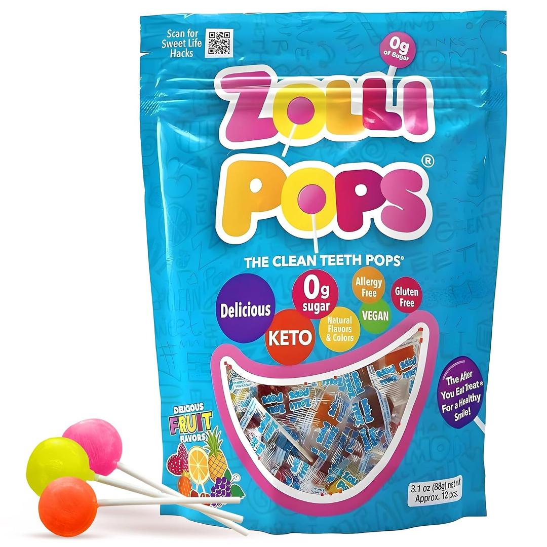Zollipops Clean Teeth Lollipops - AntiCavity Sugar Free Candy for a Healthy Smile Great for Kids, Diabetics and Keto Diet. Natural Fruit Variety, 3.1 Ounce (EXP 03/01/29)