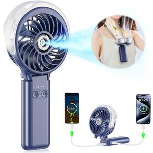 HandFan 5200mAh Upgraded Handheld Misting Fan, Portable Mister Fan Rechargeable, Spray Water Mist Fans, Electric Hand Cooling Ice Fans for Summer Beach Travel Concerts, Gifts for Women(Royal Blue)