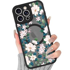 BITOBE Floral Case for iPhone 14 Pro [Compatible with MagSafe] Cute Flower Pattern Case for Women Girls Soft TPU Bumper Translucent Magnetic Slim Protective Cover - Flowers & Leaves