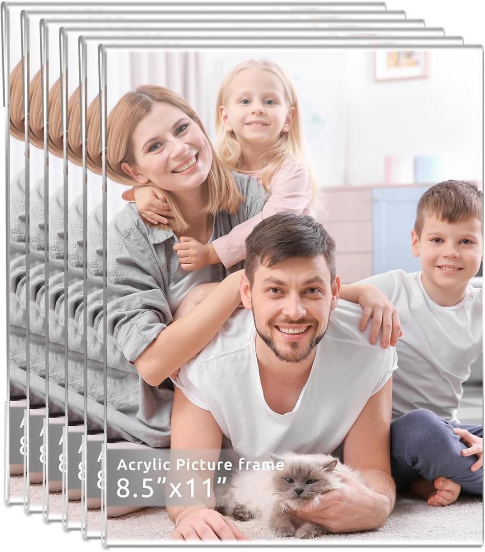 DZZ 8.5 x 11 frame,picture frames 8.5 x 11 High Transparent Photo Frame,Clear Acrylic frame,picture frames for wall, for Photo Poster Canvas Certificate Document Gallery, Set of 6