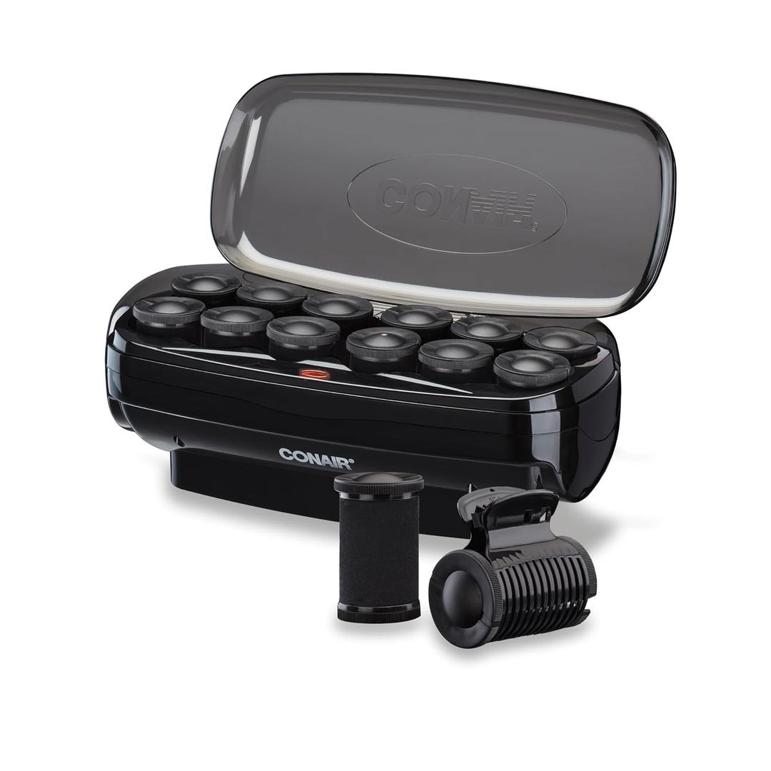 Conair Hot Rollers Hair Curlers for Long, Medium and All Hair | Heated Rollers with Hair Roller Clips Included | 1 1/2-inch Rollers | (Pack of 1), Black 