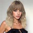 Ucubb Short Curly Wig with Bangs for Women 14 Inches Wavy Bob Wig Synthetic Heat Resistant Fiber Wigs (RT4/10/60#)
