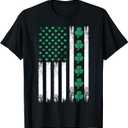 Irish US American Flag Clovers St Patricks Shamrocks T-Shirt, XL