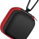 Square Earbud Case Portable EVA Carrying Case Storage Bag Cell Phone Accessories Organizer with Carabiner for Earphone, Earbud, Earpieces, SD Memory Card, Camera Chips, Tech Pouch, Red
