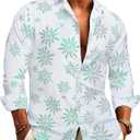 Barry.Wang Mens Christmas Shirts Xmas Holiday Party Button Down Dress Shirts Long Sleeve Snowflake Tree Shirt Halloween (Medium, Christmas Green and White)