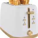 West Bend Timeless 2-Slice Toaster with 7 Browning Levels, Bagel/Waffle/Defrost Settings, High-Lift Lever, Anti-Jam, Easy-Clean Crumb Tray, 2-Slice, White/Gold