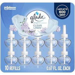 Glade PlugIns Refills Air Freshener, Scented and Essential Oils for Home and Bathroom, Clean Linen, 6.7 Fl Oz, 10 Count (Packaging May Vary)