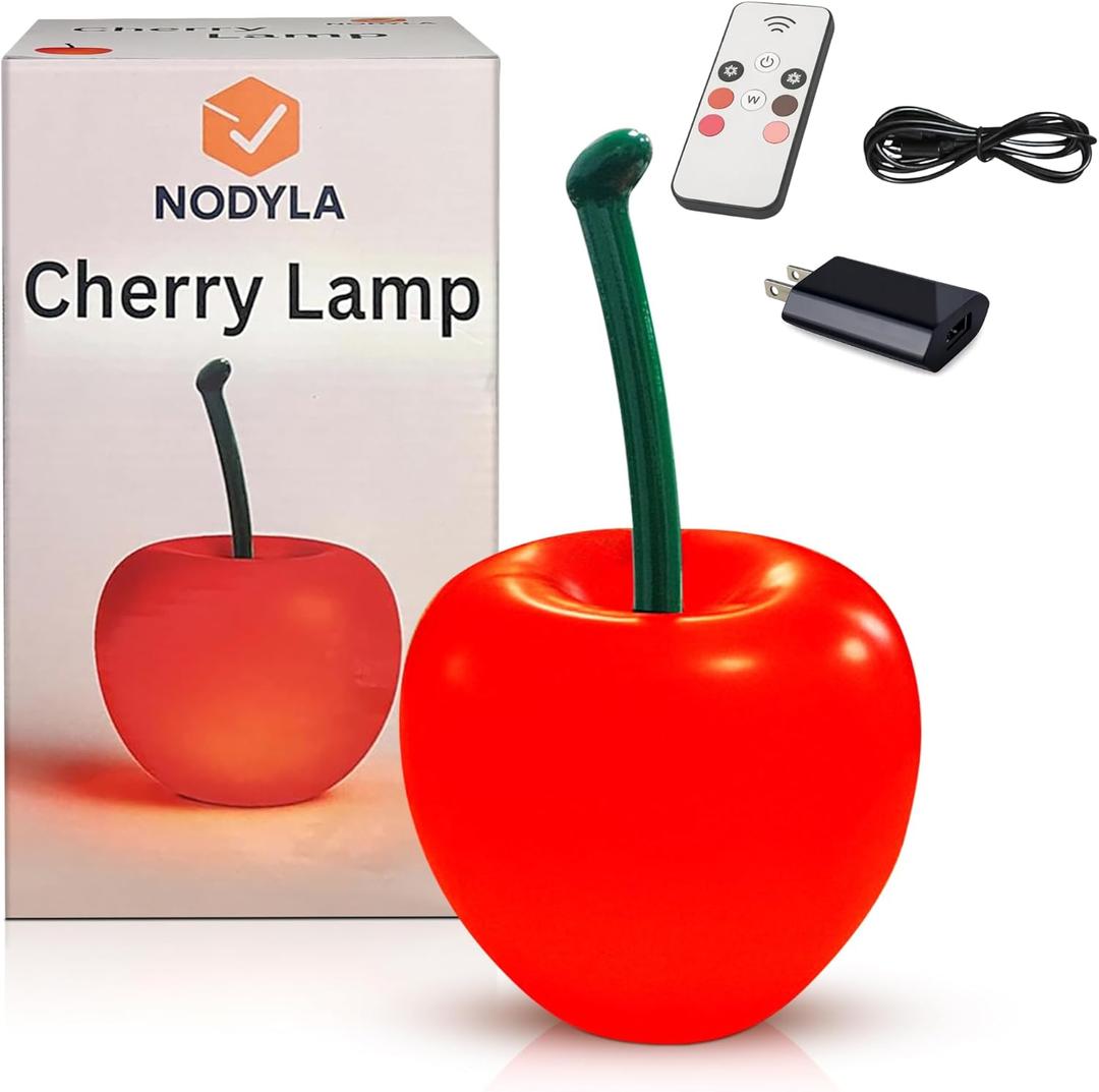 Cherry Lamp LED Light Unique Red Table Lamp for Bedroom, Nightstand or Living Room, Funky and Modern Desk Lamp, Small Decorative Cherry Bedroom Decor