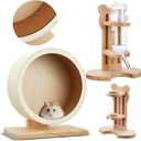 2 Pcs 7.9" M Size Wooden Hamster Wheels and Hamster Water Bottle Set Guinea Pig Running Silent Exercise Wheels Small Animal Water Dispenser Stand Holder for Guinea Pig Gerbil