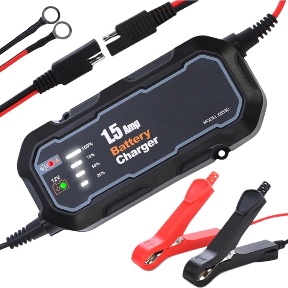 12V 1500mA Sealed Lead Acid (SLA) Battery Charger Automatic Smart Motorcycle Charger Maintainer for Car/RV/ATV/Boat Battery Trickle Charger with Short Circuit Protection