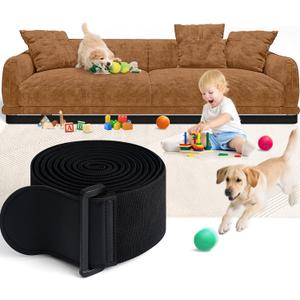 Under Couch Blocker for Kid and Pet Toys, Sunoyar Gap Guard Stopper for Furniture & Bed Adjustable Elastic Strap, Easy Install Fits Right-Angle Furniture Legs L165 H3 (Black)