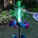 Solar Hummingbird Wind Spinners, Solar Firework Lights Garden Dcor, Metal Lotus Flower Windmill Colour Changing Optical Fiber Lights Yard Decoration, Outdoor Wind Sculpture for Lawn Patio,Balcony