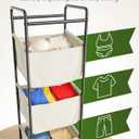 3 Section Laundry Sorter with Removable Bags, 120L Rolling Vertical Laundry Hamper, Stackable Laundry Baskets organizer for Bathroom, Apartment, Dorm (Beige, With Wheel)