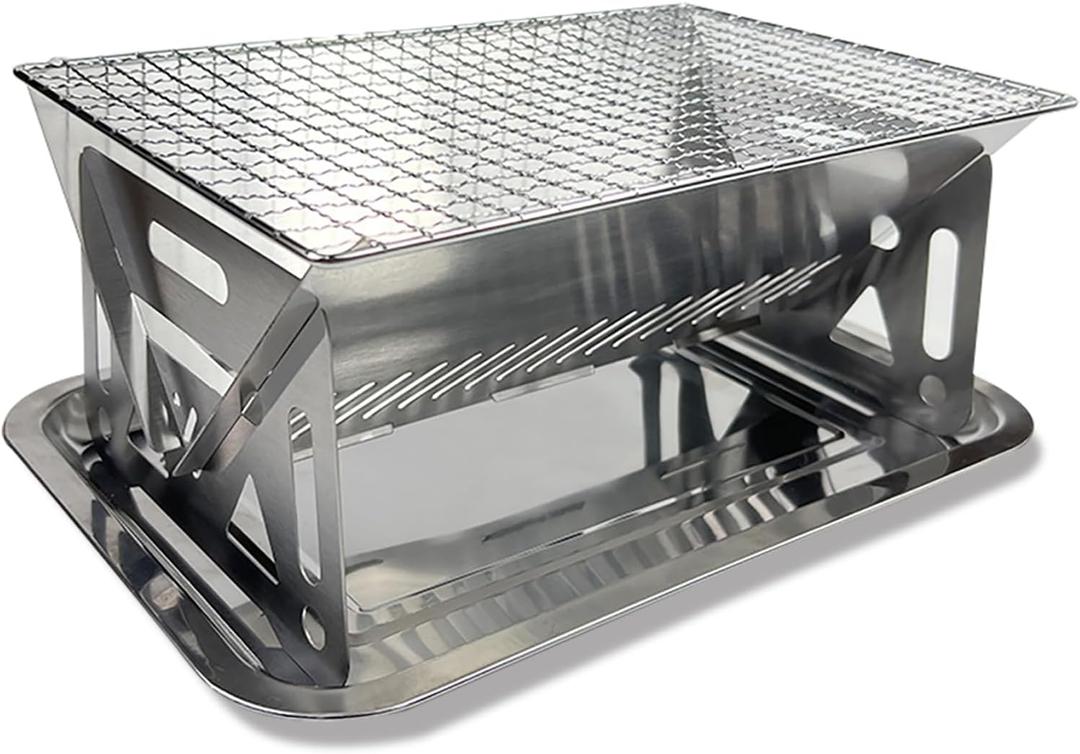 Mini Portable Charcoal Grill, Stainless Steel Small Folding BBQ One Person Tabletop Grill for Garden Bars Outdoor Camping