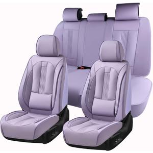 Huidasource Purple Seat Covers, Nappa Leather Car Seat Covers with Lumbar Support, Ventilation Holes, Velcro Adjustable, Airbag, Full-Coverage Seat Covers, Fit for Most Cars SUV Trucks, Purple