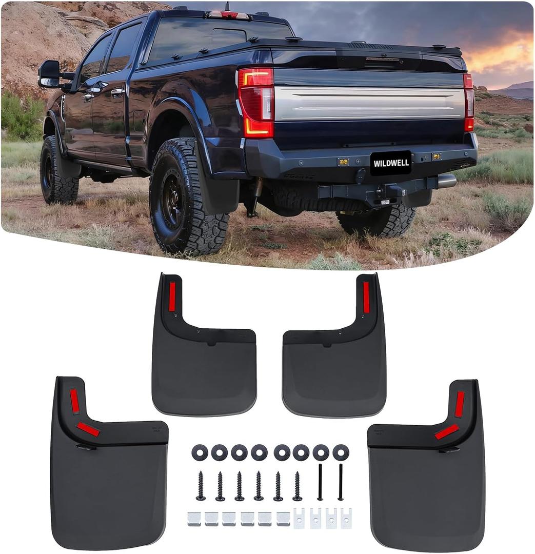 WildWell Mud Flaps for 2017-2025 Ford F250 F350 Super Duty w/Single Rear Wheels, Splash Guards Front & Rear Heavy-Duty Mud Flaps Guard for Trucks Set 4PCS (with Fender Flares)