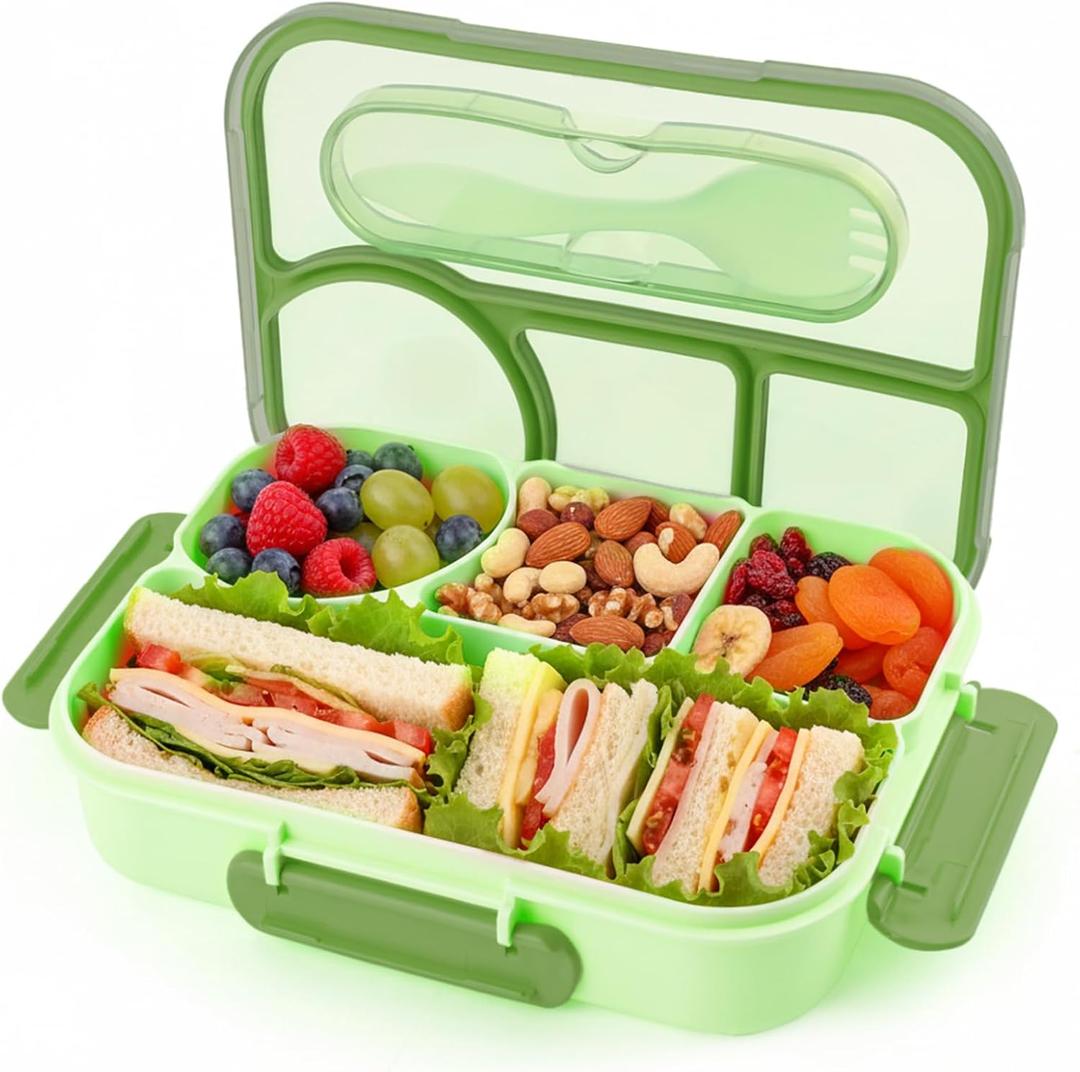 Bento Box for Adults,4 Compartments Lunch Box, Snack Containers Reusable Lunch Containers Drop-Proof, Dishwasher Safe & Made with BPA-Free Materials, Green