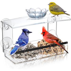 Clear Window Bird Feeder for Outdoors with Strong Suction Cups, Removable Seed Tray Acrylic Transparent Birdhouse for Viewing Wild Birds, Ideal Outside Gardening Gifts