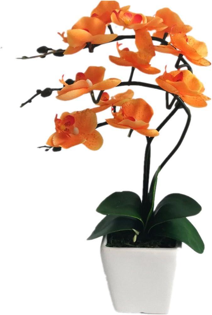 15" Tall Artificial Silk Phalaenopsis Orchid Flower Plant Pot Arrangements (Orange)