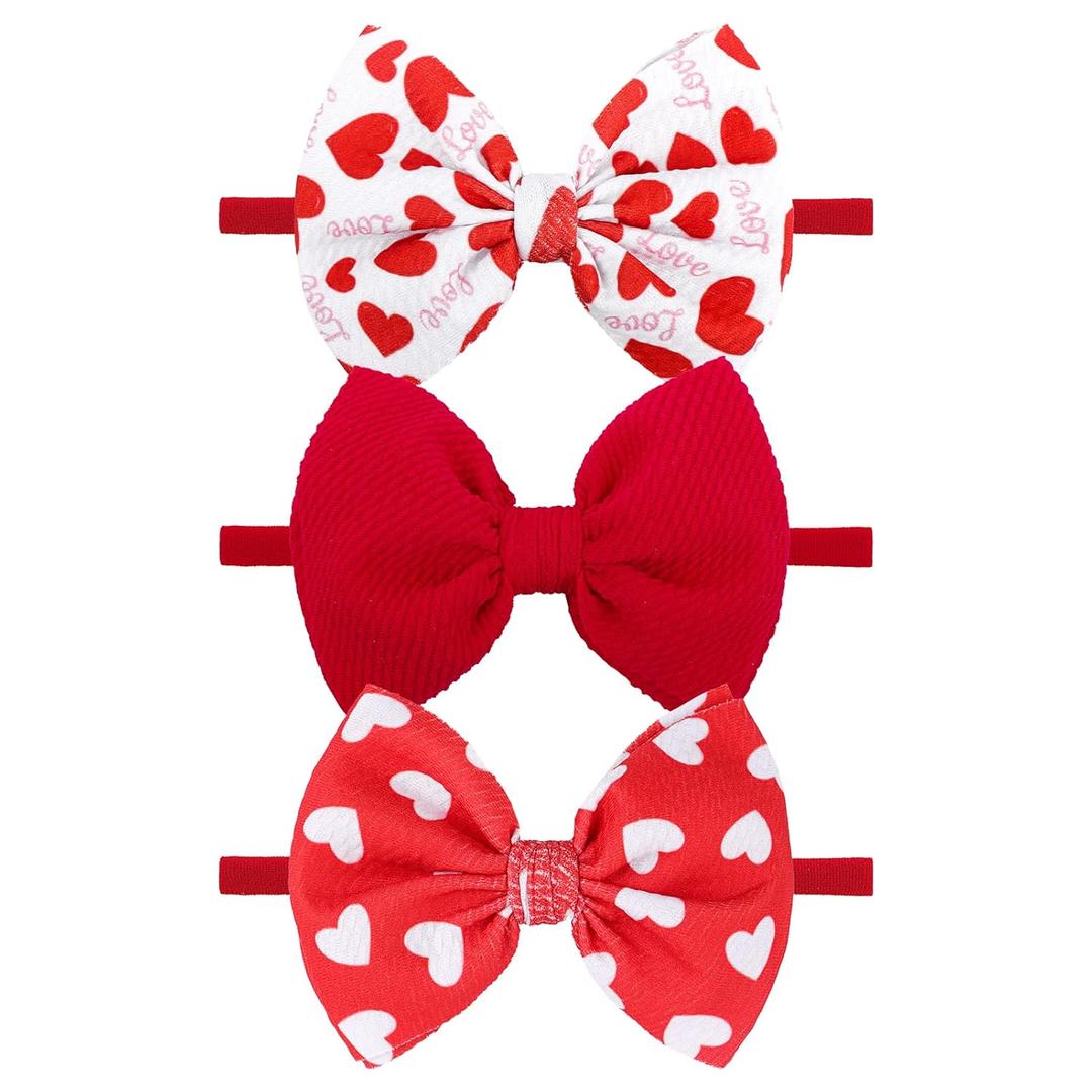 Baby Girl Bows Valentines Headbands Red Love Heart Hairbands 4.5'' Hair Bow Elastic Nylon Hairbands Hair Accessories for Newborn Infant Toddler 3Pcs (12-VD-Red)